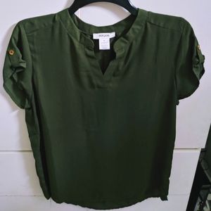 Persaya Women's Green V-Neck M Blouse Top